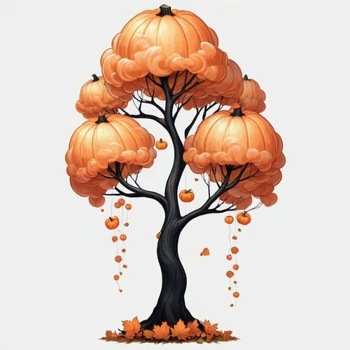 tangerine tree,persimmon tree,halloween vector character,garrison,autumn tree,flourishing tree,Illustration,Abstract Fantasy,Abstract Fantasy 11