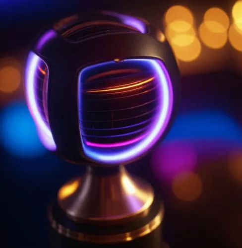 an illuminated, portable air vent placed upon a table,lensball,cinema 4d,crystal ball-photography,award background,bokeh,background bokeh,Photography,General,Commercial