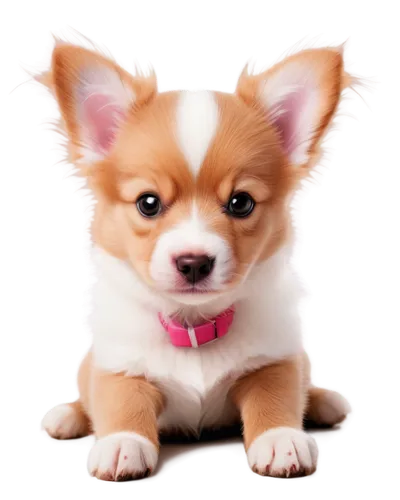 Adorable puppy, cute dog, fluffy fur, soft ears, round eyes, pink nose, wagging tail, playful pose, sitting, lying down, running, jumping, white background, shallow depth of field, warm lighting, 3/4 