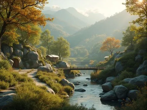 river landscape,mountain stream,fantasy landscape,japan landscape,alpine landscape,mountain river,landscape background,mountain landscape,oberland,brook landscape,autumn mountains,mountainous landscape,scenic bridge,japanese alps,beautiful landscape,mountain scene,mountain spring,nature landscape,mountain valley,riftwar,Photography,General,Realistic