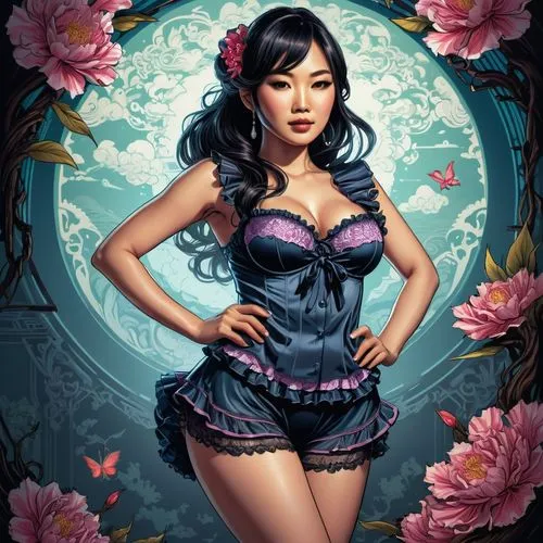 cheongsam,yangmei,yulan magnolia,asian woman,xiaofei,oriental princess,lotus art drawing,xiaomei,nguyen,lotus blossom,fantasy portrait,lotus,lijie,oriental girl,huong,rosa 'the fairy,phuong,rose flower illustration,xianwen,japanese sakura background,Illustration,Realistic Fantasy,Realistic Fantasy 25