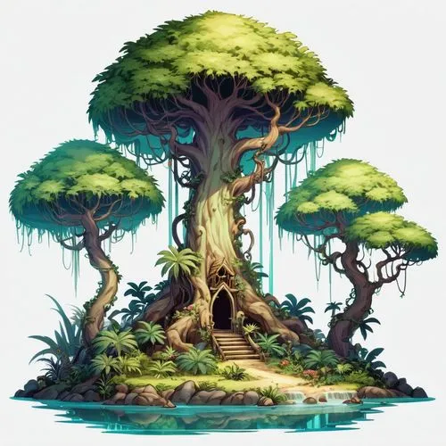 mushroom island,baobabs,baobab,yggdrasil,mushroom landscape,tree mushroom,Illustration,Abstract Fantasy,Abstract Fantasy 11