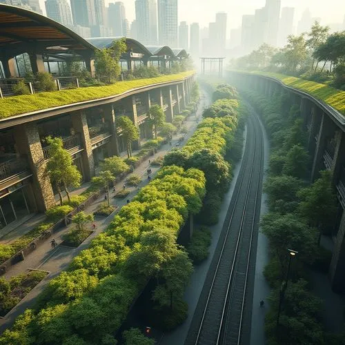 skyrail,ecotopia,arcology,elevated railway,futuristic landscape,infrastucture,superhighways,skyways,urban design,overpass,skybridge,urban landscape,industrial landscape,underpasses,overpasses,urban development,overpassed,tunnel of plants,autopia,urban park,Photography,General,Realistic