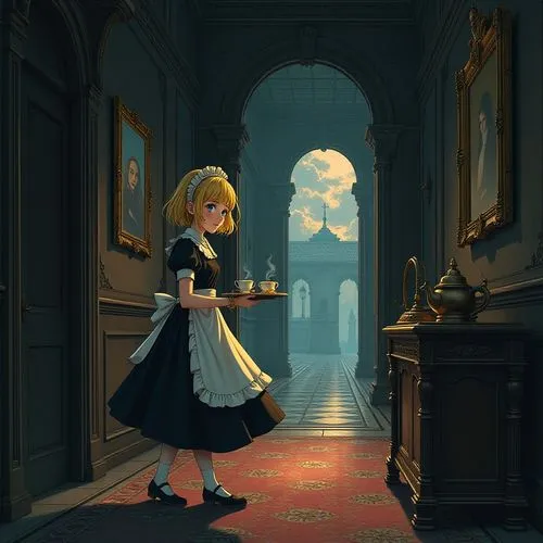 cinderella,belle,sylvania,principessa,girl in the kitchen,darjeeling,Illustration,Children,Children 06