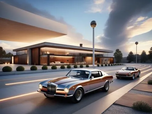 underground garage,3d rendering,bonhams,car showroom,mid century modern,renderings,car dealership,datsuns,triumph tr 6,dealerships,chryslers,leases,mid century house,american classic cars,retro diner,lebaron,drophead,car boutique,studebaker,chevelles,Photography,General,Commercial