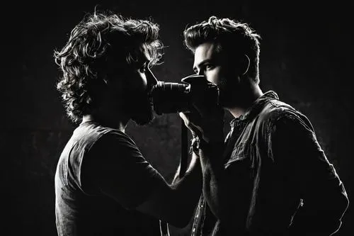 cum shot, artistic, male photographer, 30s, rugged beard, messy hair, casual wear, camera in hand, intense gaze, studio background, dramatic lighting, high contrast, bold composition, cinematic mood, 