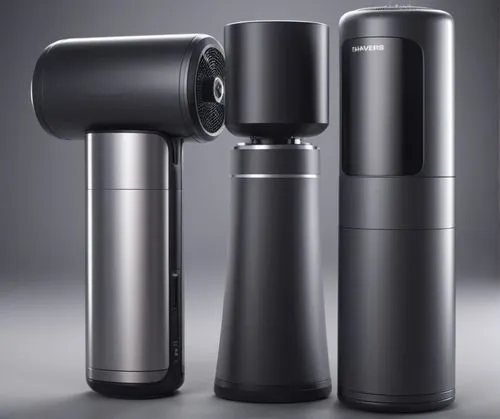 高级感充气泵,three different black items and one grey object,ophthalmoscope,pepper mill,monocular,thermos,atomizers,binoculars,Photography,General,Realistic