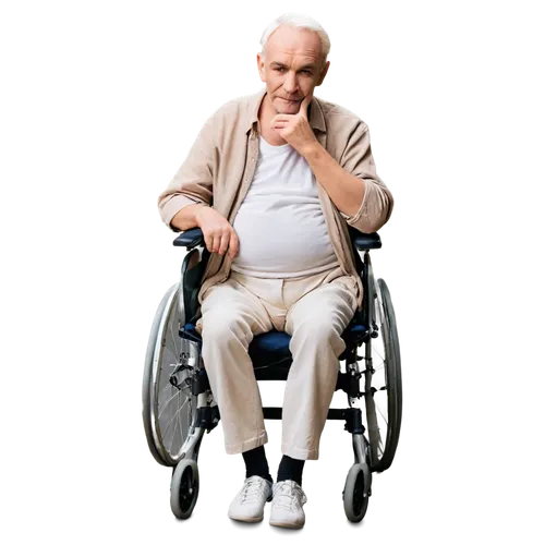 Old, senior, male, diaper, wrinkled skin, white hair, balding, aged face, gentle eyes, thin lips, frail body, sitting on wheelchair, soft blankets, warm lighting, shallow depth of field, cinematic com