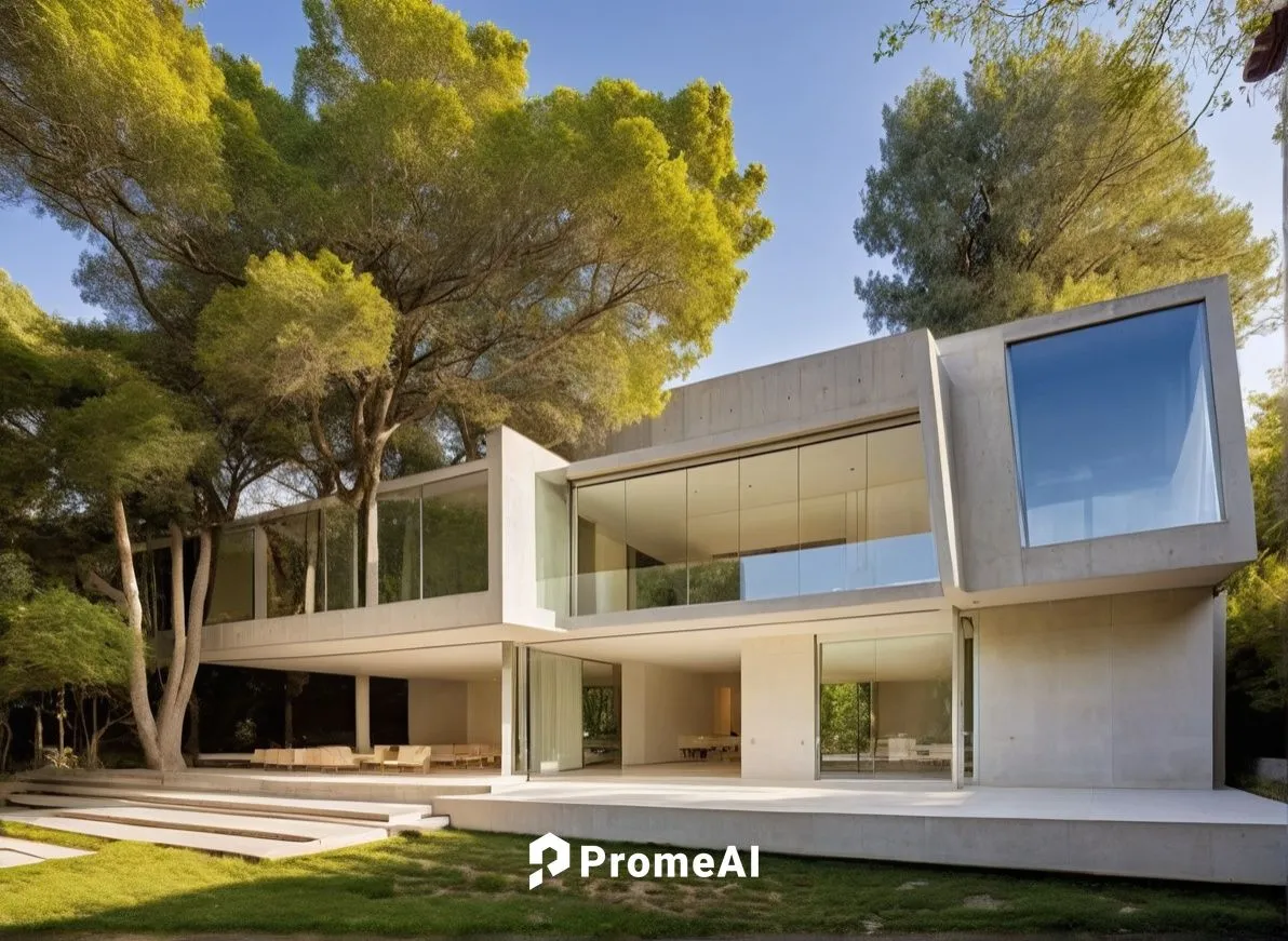 In a spacious masterful study, a minimalist house with a minimalist style exudes relaxation and beauty. The facade of the house is adorned with intricate concrete facades and plush carpet, with polish