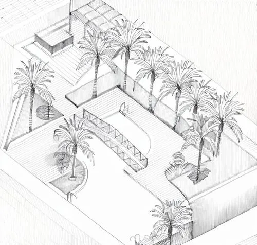 sketchup,date palms,revit,isometric,qasr al watan,palm garden,Design Sketch,Design Sketch,Hand-drawn Line Art