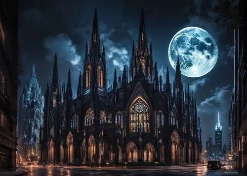 haunted cathedral,duomo,milan cathedral,gothic church,milan,duomo di milano,nacht,milano,gothicus,koln,neogothic,gothic style,cathedral,moonlit night,nidaros cathedral,gothic,duomo square,castlevania,schierstein,halloween background,Conceptual Art,Sci-Fi,Sci-Fi 10