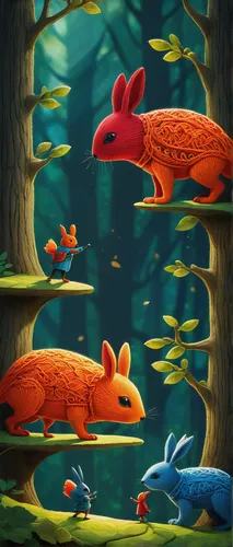 forest fish,whimsical animals,cartoon forest,forest animals,woodland animals,anthropomorphized animals,frog gathering,school of fish,fishes,axolotl,animals hunting,fish collage,animal shapes,game illustration,fox stacked animals,small animals,amphibians,hunting scene,aquatic animals,animal film,Illustration,Abstract Fantasy,Abstract Fantasy 15