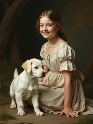 girl with dog,batoni,boy and dog,jack russell,timoshenko,dwarf bulldog