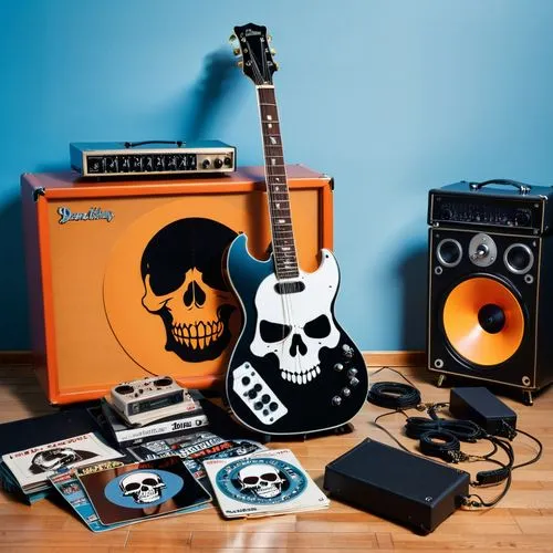 garrison,music instruments on table,skullcandy,amplifier,rockbox,music instruments,Photography,Artistic Photography,Artistic Photography 09