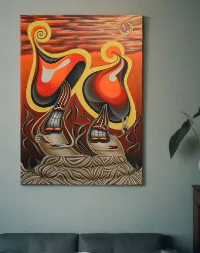 the painting hangs on the wall ,indigenous painting,aboriginal painting,molas,abstract painting,abstract cartoon art,interior decor,modern decor,taniwha,aboriginal art,aboriginal artwork,kokopelli,abs