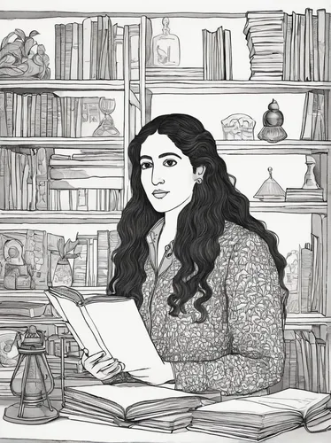 librarian,book illustration,girl studying,hand-drawn illustration,zoroastrian novruz,the girl studies press,persian poet,clove,women's novels,bookworm,iranian,sci fiction illustration,author,rowan,queen anne,jane austen,catarina,apothecary,digital illustration,illustrations,Illustration,Black and White,Black and White 29