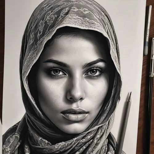 charcoal drawing,charcoal pencil,pencil drawings,pencil art,pencil drawing,photorealist,charcoal,graphite,girl drawing,hyperrealism,islamic girl,disegno,muslim woman,girl portrait,woman portrait,oil painting on canvas,tuareg,pencil and paper,artistic portrait,girl in cloth,Photography,General,Realistic