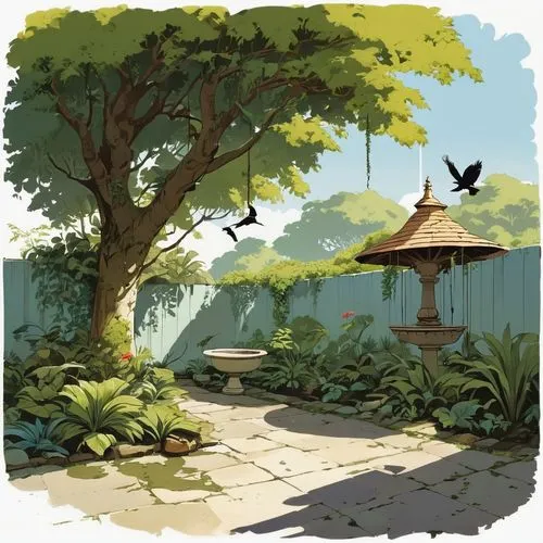 garden birds,japanese garden,japanese garden ornament,bird kingdom,teahouse,bird bird kingdom,Illustration,Children,Children 04