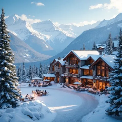 christmas landscape,alpine village,snowy landscape,winter village,snow landscape,house in mountains,house in the mountains,mountain huts,christmas snowy background,winter landscape,winter house,santa's village,winter background,mountain village,the cabin in the mountains,winter wonderland,ski resort,snowy mountains,mountain settlement,mountain hut,Photography,General,Realistic