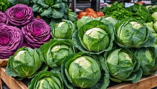 some Cabbages in vegetable shop ,a table of colorful cabbage and cabbage heads,verduras,colorful vegetables,brassicas,market vegetables,brassicaceae,market fresh vegetables,Photography,General,Realist