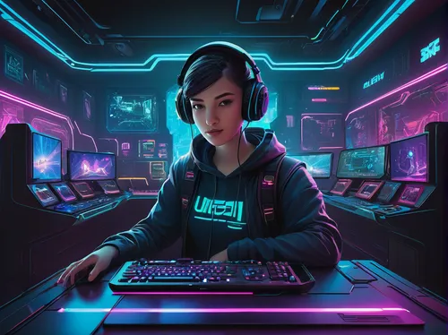 girl at the computer,cyberpunk,lan,operator,cyber,twitch logo,dj,computer,midi,gamer,twitch icon,computer freak,computer addiction,streaming,80s,vector illustration,kai-lan,music background,vector art,computer game,Illustration,Black and White,Black and White 22