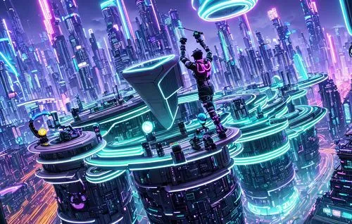 Cyber punk neon Science fiction
highly detailed perfect city perspectives orchestra conductor sheet music podium musicians in pits surrounding
,fantasy city,metropolis,futuristic landscape,electric to