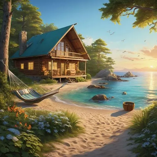 summer cottage,seclude,idyllic,dream beach,secluded,seaside resort,tropical house,beach resort,beach landscape,beachfront,beach hut,seaside country,landscape background,floating huts,summer background,holiday villa,house by the water,hideaways,mountain beach,home landscape,Photography,General,Realistic