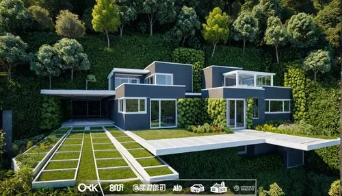 3d rendering,modern house,cube house,grass roof,landscaped,smart house,Photography,General,Sci-Fi