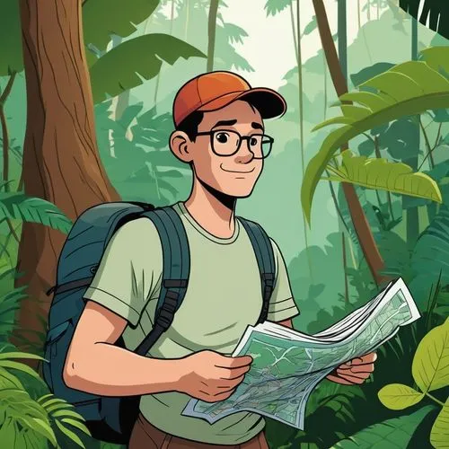 ecotourist,cartoon forest,paleobotanist,hiker,ecologist,dilton,paleontologist,herpetologist,cryptozoologist,jungle leaf,adventurer,palaeontologist,biologist,vector illustration,zoologist,ecotourism,to explore,naturalist,explorer,rainforest,Illustration,Children,Children 02