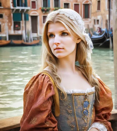 venetia,hallia venezia,the carnival of venice,the blonde in the river,girl in a historic way,venetian,florentine,venezia,venice,blonde woman,romantic portrait,girl on the river,lacerta,isabella,italian painter,della,young woman,carnaroli,a charming woman,renaissance