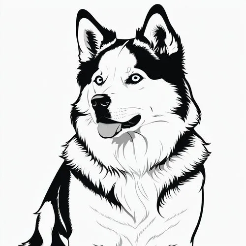 dog line art,inu,dog illustration,akita,huskic,malamute,Illustration,Black and White,Black and White 33