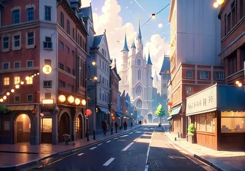 cartoon video game background,coruscant,cloudstreet,sidestreet,amination,alleyway,fantasy city,streetlamps,hosoda,3d rendered,alley,backgrounds,street lights,sidestreets,street lamps,background design,narrow street,render,3d render,city scape,Anime,Anime,Cartoon