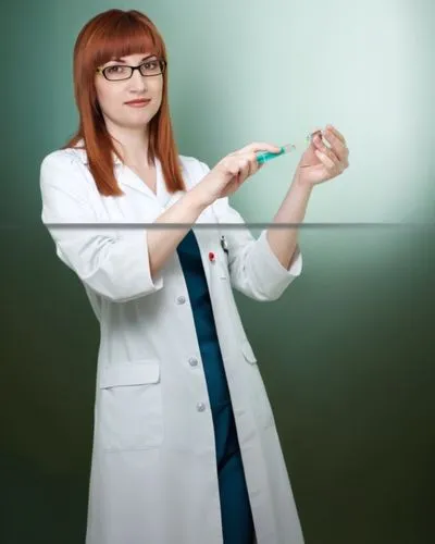 Медсестра в белом  халате  В Полный Рост ,a red haired female holding an electrical clip in her hands,female doctor,diagnostician,cartoon doctor,healthcare professional,otolaryngologist,theoretician p