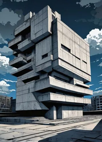 morphosis,brutalist,brutalism,habitat 67,hejduk,docomomo,tschumi,ziggurat,corbu,casgrain,lasdun,arcology,ziggurats,moneo,vab,unbuilt,futuristic architecture,kimmelman,scampia,hashima,Illustration,Japanese style,Japanese Style 04