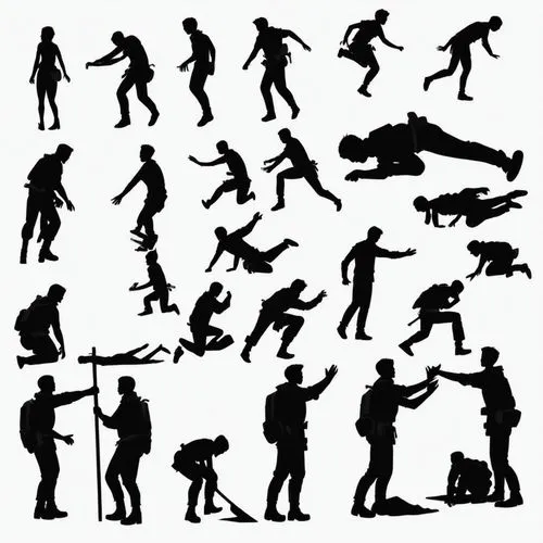 a black silhouette of someone helping someone else up from the ground after they have fallen, on a white background - @T-Master (fast),jazz silhouettes,silhouette art,women silhouettes,fighting poses,