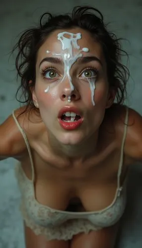 vitiligo,wet,milk splash,wet girl,hyperrealism,drops of milk,dead bride,bath with milk,bodypainting,hunger,membranacea,candle wax,whipped cream topping,photorealist,doused,angel's tears,twixt,whipped cream,mascara,skin cream,Photography,General,Realistic