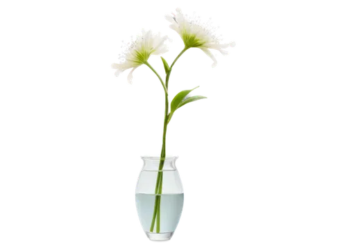 Pastel-colored plant, soft glow, delicate petals, intricate leaves, slender stems, small white flowers, gentle curves, transparent glass vase, subtle water droplets, warm ambient light, 3/4 compositio