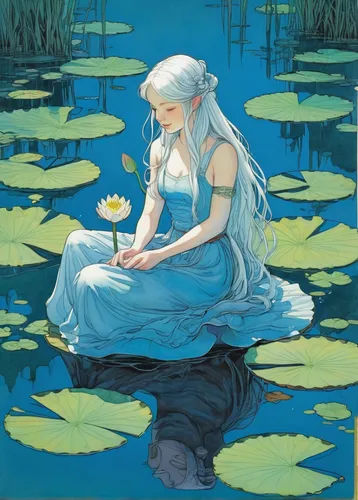 water-the sword lily,rusalka,lilly pond,water lotus,waterlily,lily pond,water nymph,lotus on pond,nuphar,seerose,water lily,merfolk,amano,lotus art drawing,lilly of the valley,water lilies,water rose,water lilly,lily pad,white water lilies,Illustration,Realistic Fantasy,Realistic Fantasy 04