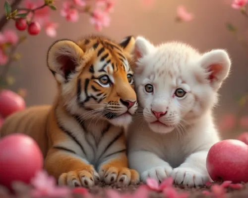 baby tiger and lion sitting on top of each other,cute animals,felids,ligers,disneynature,exotic animals,stigers