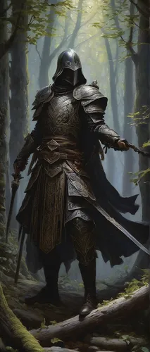 the wanderer,forest man,dodge warlock,heroic fantasy,ranger,lone warrior,dane axe,samurai,swordsman,hunter's stand,fantasy warrior,guards of the canyon,bronze horseman,pilgrim,hooded man,wanderer,paladin,cg artwork,dwarf sundheim,assassin,Conceptual Art,Daily,Daily 05