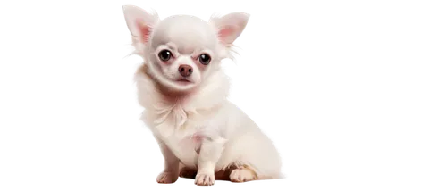 Chihuahua, small dog, white fur, big eyes, pink nose, floppy ears, curled up tail, sitting, cute expression, soft focus, warm lighting, pastel color tone, 3/4 composition, shallow depth of field.,a sm