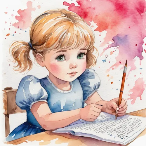 illustrator,kids illustration,girl drawing,watercolor background,girl studying,child's diary,little girl reading,children drawing,watercolor painting,watercolor baby items,writing-book,watercolor paint,learn to write,watercolor pencils,colouring,watercolor,watercolor floral background,carnation coloring,writer,writing or drawing device,Illustration,Paper based,Paper Based 25