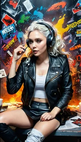 cyberpunk,music background,punk,dj,headphone,ammo,grunge,headphones,music artist,portrait background,music store,wireless headset,retro music,smoke background,musical background,sega genesis,music,headset,listening to music,smoking girl,Conceptual Art,Graffiti Art,Graffiti Art 08