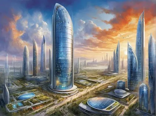 futuristic landscape,cybercity,futuristic architecture,cyberport,megacorporation,megacorporations,megalopolis,skylstad,areopolis,skyscrapers,capcities,ordos,citadels,cardassia,guangzhou,cybertown,coruscant,arcology,futuregen,skyterra,Illustration,Paper based,Paper Based 24