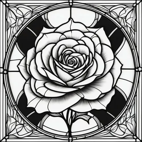 rose flower illustration,roses pattern,bicolored rose,frame rose,rose flower drawing,rosette,Illustration,Black and White,Black and White 08