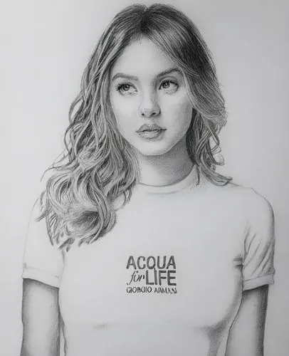 acuvue,pencil drawing,graphite,pencil art,girl in t-shirt,girl drawing,Illustration,Black and White,Black and White 35