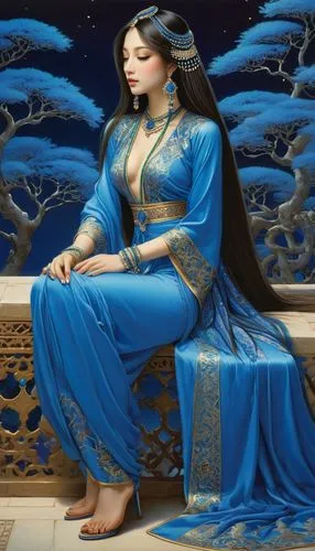 oriental princess,xufeng,jianyin,simorgh,jasmine blue,yuanpei,Illustration,Realistic Fantasy,Realistic Fantasy 08