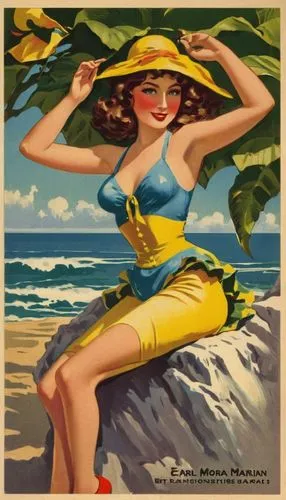 retro women,vintage advertisement,advertising figure,italian poster,travel poster,retro woman,jamaica,advertisement,retro pin up girl,aloha,vintage illustration,vintage post card,yellow sun hat,pinup girl,film poster,martinique,varadero,retro girl,vintage art,1940 women,Illustration,Retro,Retro 02