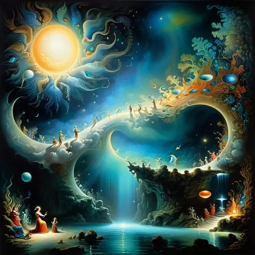 fantasy picture,fantasy art,fantasia,fractal environment,ayahuasca,solario,fairy world,fractals art,samudra,fantasy landscape,cosmopolite,dreamscape,dream art,ocean paradise,mushroom landscape,dreamscapes,background image,dream world,fantasias,cosmology,Illustration,Realistic Fantasy,Realistic Fantasy 40