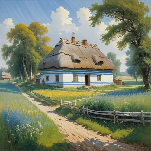 home landscape,rural landscape,summer cottage,farmhouse,country cottage,dutch landscape,Art,Classical Oil Painting,Classical Oil Painting 10